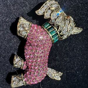 Heidi Daus Scottie Dog Pink and Silver Crystal Brooch